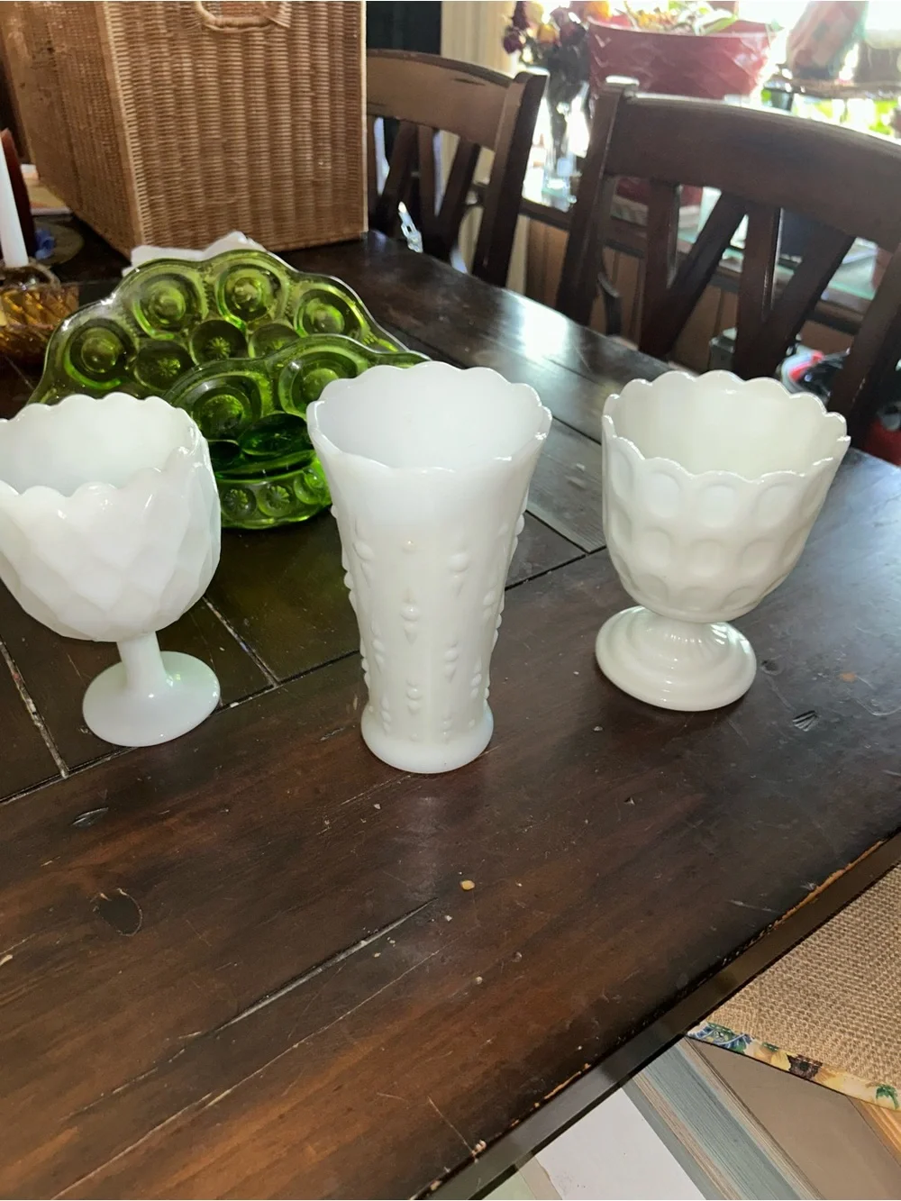 Milk Glass Pedestal Vases Trio - White
